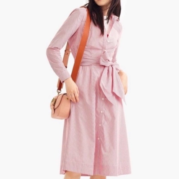 J. Crew Dresses & Skirts - J. Crew Red Pinstriped Cotton Shirt Dress